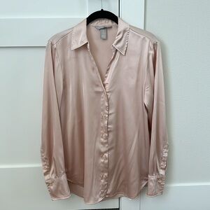 H&M Light Pink Faux Silk Collar Blouse Shirt